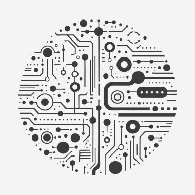 Dairesel şekilli, bağlantı teknolojili ve dijital ağlı moleküler devre. Çizim, karşılıklı bir bağ ve karmaşıklık hissi veriyor.