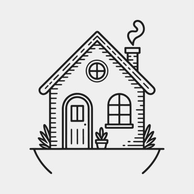 Beyaz arkaplanı olan bir ev silueti vektörü çiziyor