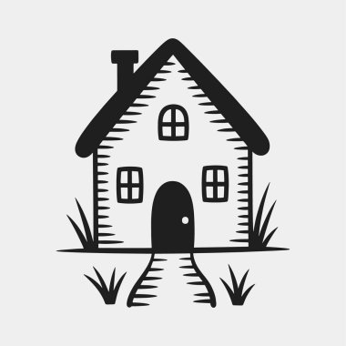 Beyaz arkaplanı olan bir ev silueti vektörü çiziyor