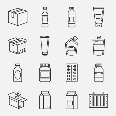 Bir paket kutusu simgeleri seti siyah ve beyaz biçiminde gösterilir