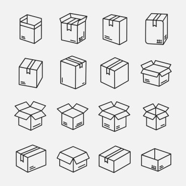 Bir paket kutusu simgeleri seti siyah ve beyaz biçiminde gösterilir