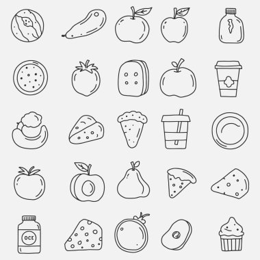 Sağlıklı gıda ve beslenme vektörü ikonları. Vektör İllüstrasyonu