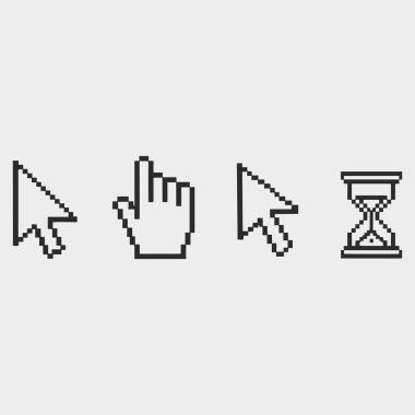 Piksel biçiminde imleç simgeleri. vektör illüstrasyonu