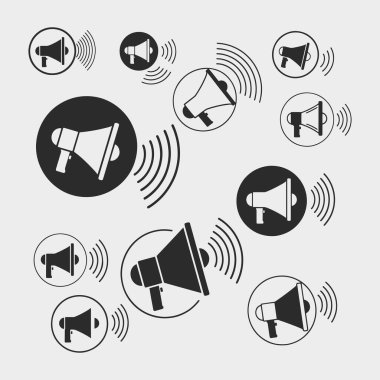 Siyah beyaz megafon çemberleri koleksiyonu. vektör illüstrasyonu
