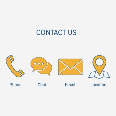 Kişi sayfası için simge koleksiyonu. Simgeler arasında bir telefon, bir insan ve bir zarf var. Vektör İllüstrasyonu