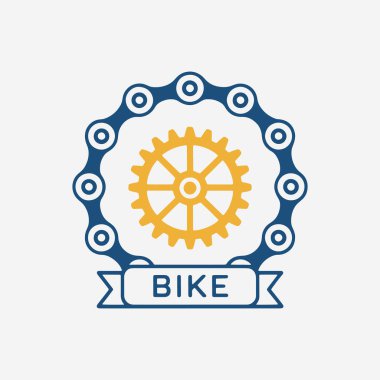 Bisiklet kartlarının amblemi bisiklet vitesleri bisiklet parçalarını döndürür. Logo bisiklet fikrini iletmek için tasarlandı. vektör illüstrasyonu