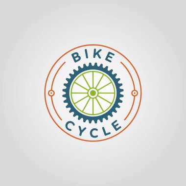 Bisiklet kartlarının amblemi bisiklet vitesleri bisiklet parçalarını döndürür. Logo bisiklet fikrini iletmek için tasarlandı. vektör illüstrasyonu