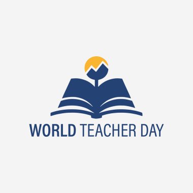 Dünya Öğretmenler Günü için bir logo konsepti. Logoda minimalist, beyaz arkaplan ile basit. Vektör İllüstrasyonu