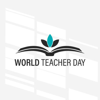 Dünya Öğretmenler Günü için bir logo konsepti. Logoda minimalist, beyaz arkaplan ile basit. Vektör İllüstrasyonu