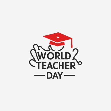 Dünya Öğretmenler Günü için bir logo konsepti. Logoda minimalist, beyaz arkaplan ile basit. Vektör İllüstrasyonu