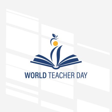 Dünya Öğretmenler Günü için bir logo konsepti. Logoda minimalist, beyaz arkaplan ile basit. Vektör İllüstrasyonu