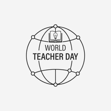 Dünya Öğretmenler Günü için bir logo konsepti. Logoda minimalist, beyaz arkaplan ile basit. Vektör İllüstrasyonu