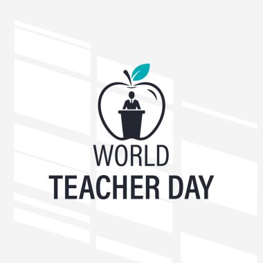 Dünya Öğretmenler Günü için bir logo konsepti. Logoda minimalist, beyaz arkaplan ile basit. Vektör İllüstrasyonu