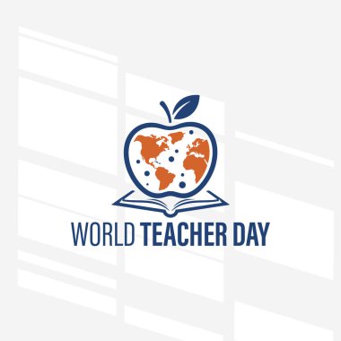 Dünya Öğretmenler Günü için bir logo konsepti. Logoda minimalist, beyaz arkaplan ile basit. Vektör İllüstrasyonu
