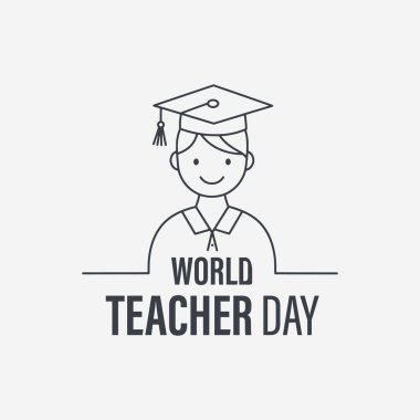 Dünya Öğretmenler Günü için bir logo konsepti. Logoda minimalist, beyaz arkaplan ile basit. Vektör İllüstrasyonu