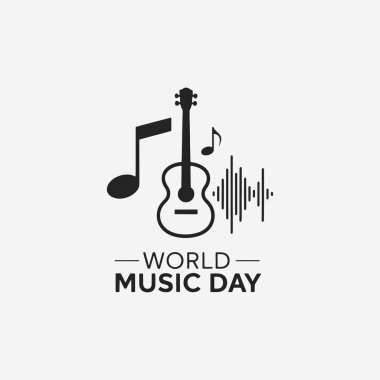 Dünya Müzik Günü için düz tasarım konsepti basitlik, zarafet ve tanınma kolaylığı üzerine odaklanır. Vektör İllüstrasyonu