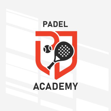 Padel Kulüp Logo Akademisi posterinin düz tasarım konsepti basitlik, zarafet ve tanınma kolaylığına odaklanıyor. Banner, Logos, Etiketler ve Simgeler için Vektör İşareti.