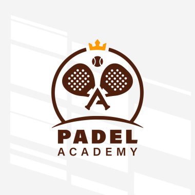 Padel Kulüp Logo Akademisi posterinin düz tasarım konsepti basitlik, zarafet ve tanınma kolaylığına odaklanıyor. Banner, Logos, Etiketler ve Simgeler için Vektör İşareti.