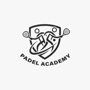 Padel Kulüp Logo Akademisi posterinin düz tasarım konsepti basitlik, zarafet ve tanınma kolaylığına odaklanıyor. Banner, Logos, Etiketler ve Simgeler için Vektör İşareti.