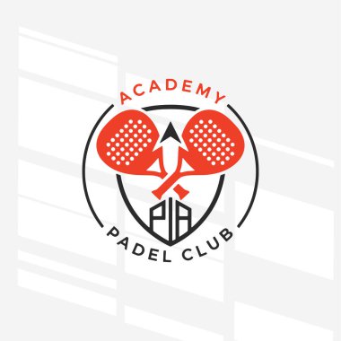Padel Kulüp Logo Akademisi posterinin düz tasarım konsepti basitlik, zarafet ve tanınma kolaylığına odaklanıyor. Banner, Logos, Etiketler ve Simgeler için Vektör İşareti.