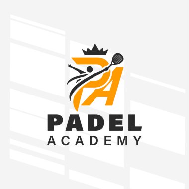 Padel Kulüp Logo Akademisi posterinin düz tasarım konsepti basitlik, zarafet ve tanınma kolaylığına odaklanıyor. Banner, Logos, Etiketler ve Simgeler için Vektör İşareti.