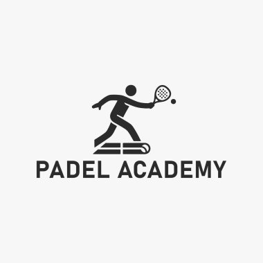 Padel Kulüp Logo Akademisi posterinin düz tasarım konsepti basitlik, zarafet ve tanınma kolaylığına odaklanıyor. Banner, Logos, Etiketler ve Simgeler için Vektör İşareti.