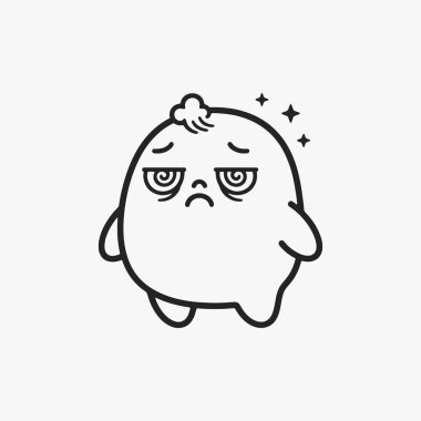 Üzgün ve yorgun çizgi film karakteri için düz tasarım konsepti. Vektör İllüstrasyonu