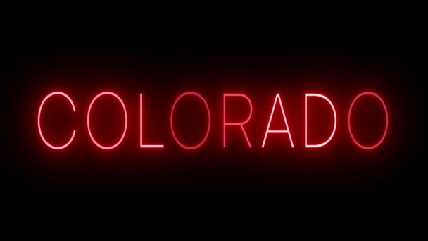 Rött Flimrande Och Blinkande Neon Tecken För Colorado — Stockvideo