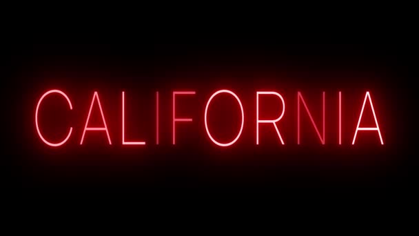 加利福尼亚的红色闪烁和闪烁霓虹灯标志 — 图库视频影像