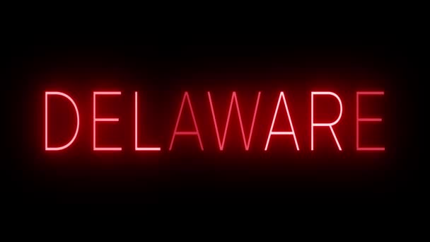 Rött Flimrande Och Blinkande Neonskylt Mot Delaware — Stockvideo