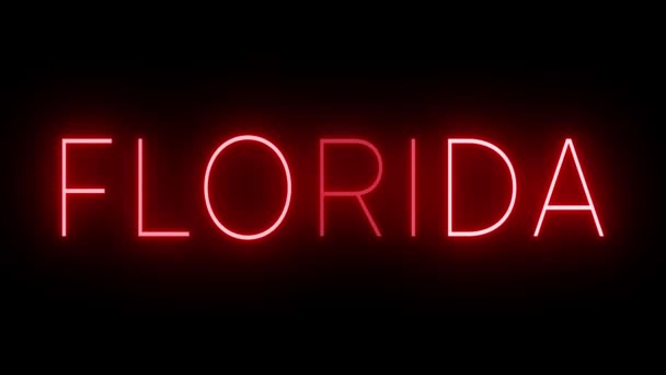 Rotes Flackern Und Blinkende Leuchtreklame Für Florida — Stockvideo