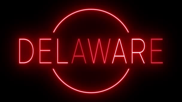 Červené Blikající Blikající Neonové Znamení Pro Delaware — Stock video