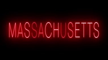 Massachusetts için yanıp sönen kırmızı neon ışığı.