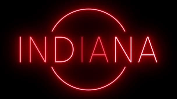 Red Flickering Blinking Neon Sign Indiana — Stock Video