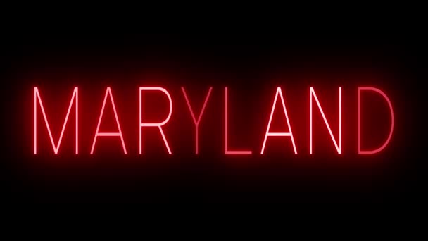 Maryland Için Yanıp Sönen Kırmızı Neon Işığı — Stok video