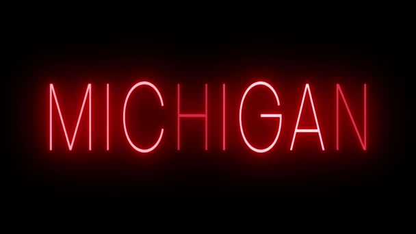 Red Flickering Blinking Neon Sign Michigan — Stock Video