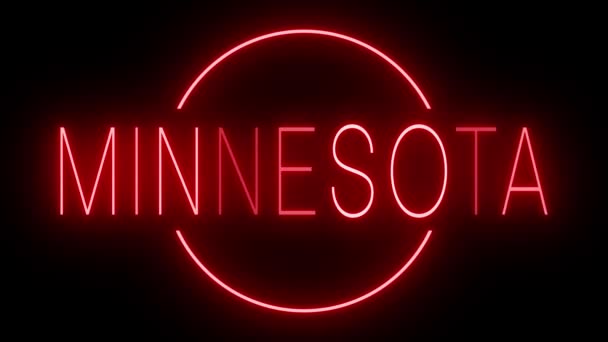 Czerwony Migotanie Migający Neon Znak Dla Minnesoty — Wideo stockowe