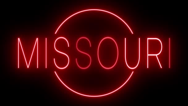 Rotes Flackern Und Blinkende Leuchtreklame Für Missouri — Stockvideo