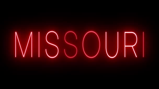 ミズーリ州のネオンサインの赤い点滅と点滅 — ストック動画