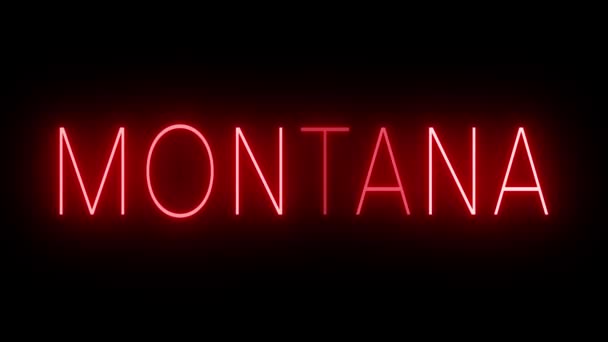 Merah Berkedip Kedip Dan Berkedip Neon Tanda Untuk Montana — Stok Video
