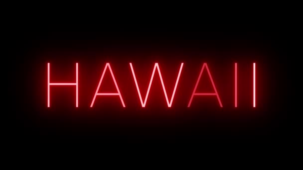 Sinal Néon Piscando Cintilando Vermelho Para Havaí — Vídeo de Stock