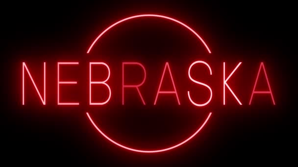 Red Flickering Blinking Neon Sign Nebraska — Stock Video