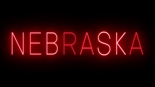 Nebraska Için Yanıp Sönen Kırmızı Neon Işığı — Stok video