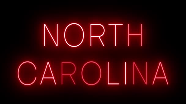 Señal Neón Parpadeante Rojo Para Carolina Del Norte — Vídeo de stock