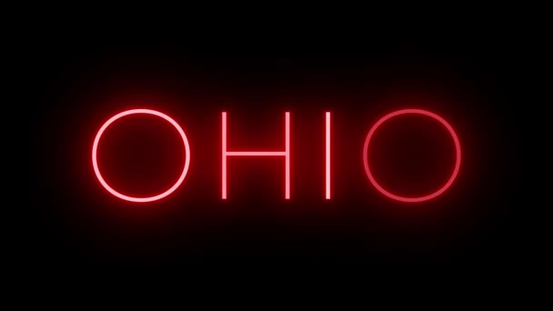 Letrero Neón Parpadeando Parpadeando Rojo Para Ohio — Vídeos de Stock