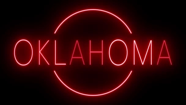 Rotes Flackern Und Blinkende Leuchtreklame Für Oklahoma — Stockvideo