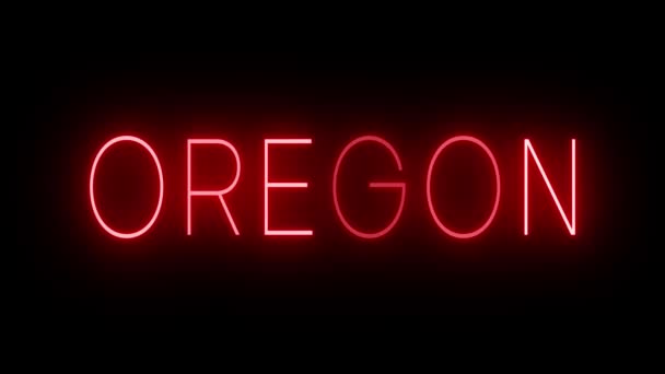 Rött Flimrande Och Blinkande Neonskylt Mot Oregon — Stockvideo