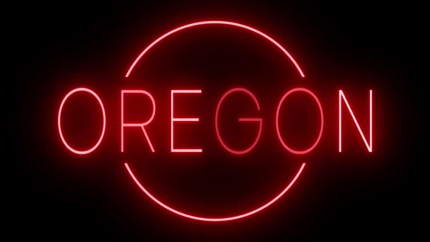 Rotes Flackern Und Blinkende Leuchtreklame Für Oregon — Stockvideo