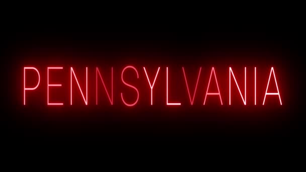 Rosso Tremolante Lampeggiante Segno Neon Pennsylvania — Video Stock