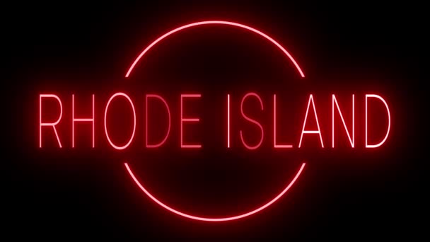 Rosso Tremolante Lampeggiante Cartello Neon Rhode Island — Video Stock